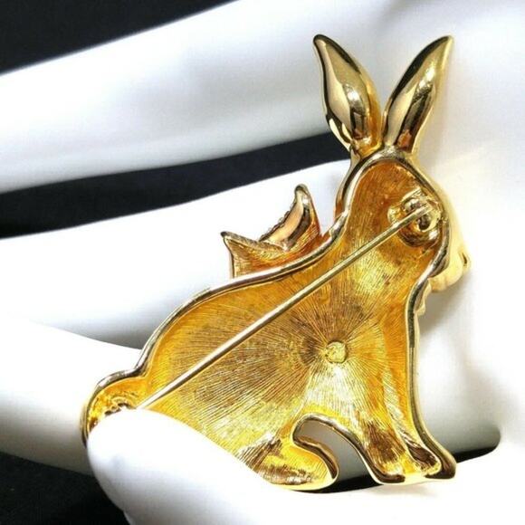 Swarovski Swan Logo Rabbit Brooch Pin, Pink Crystal Eye, Clear Rhinestone Collar - Picture 3 of 9